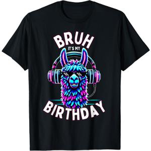 Bruh Its My Birthday Llama Boy Kids Girl Family Funny Party T-Shirt Small