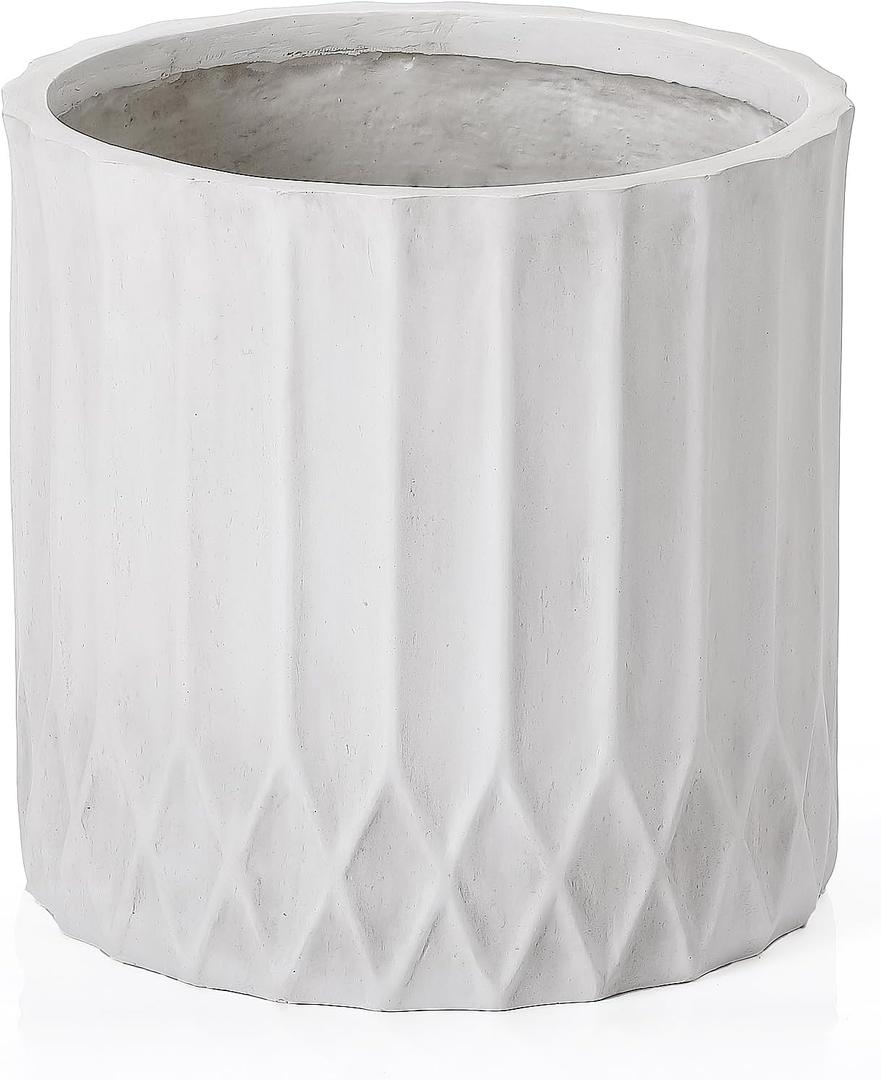 16 Inch Dia Round Magnesium Oxide Tree Pot, Indoor Outdoor Large Plant Pot with Drainage Hole, White Concrete Planter for Olive Tree Bamboo, Antique White