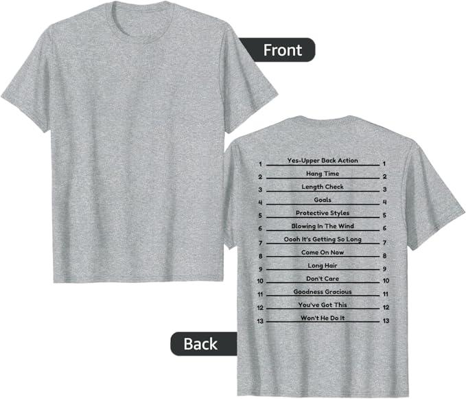 Track Your Long Natural Hair - Length Check Hair Backprint T-Shirt (Small)