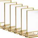 4x6 Acrylic Gold Sign Holders 6 Pack, Vertical Clear Picture Frames with Gold Borders, Double Sided Table Menu Display Stand for Restaurant Signs, Wedding Table Numbers, Photos and Art Display