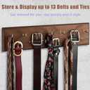 Belt Organizer - Wall Mounted Hanger for Closet, Holds Over 28 Belts - Wooden Rack with Tie and Scarf Storage (Brown)