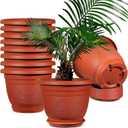 10 Pack 12 Inch Plastic Flower Pots Planters for Indoor Plants, Plant Pots with Drainage Hole and Tray Large Plant Pot with Saucer for Garden Outdoor Indoor (10, 12 Inch)