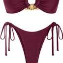 ZAFUL Bikini Sets for Women Strapless Top Sexy High Cut Bathing Suit Bandeau Two Piece Swimsuit String Beach Swim Suit 2026 (Medium, Silky Wine Red)