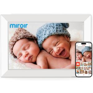 Miroir 10.1 Inch WiFi Digital Photo Frame via Frameo App, 1280x800 HD IPS Touch Screen Electric Picture Frame Display, 32GB Storage, Auto-Rotate, Wall Mountable, Share Photos/Videos Instantly