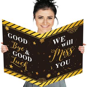 4 pack dealmuzik Farewell Party Decorations, Jumbo Farewell Card With Envelope, We Will Miss You Going Away Gift for Coworker Men Women, Goodbye Good Luck Retirement Card Guest Book Party Supplies (Black)