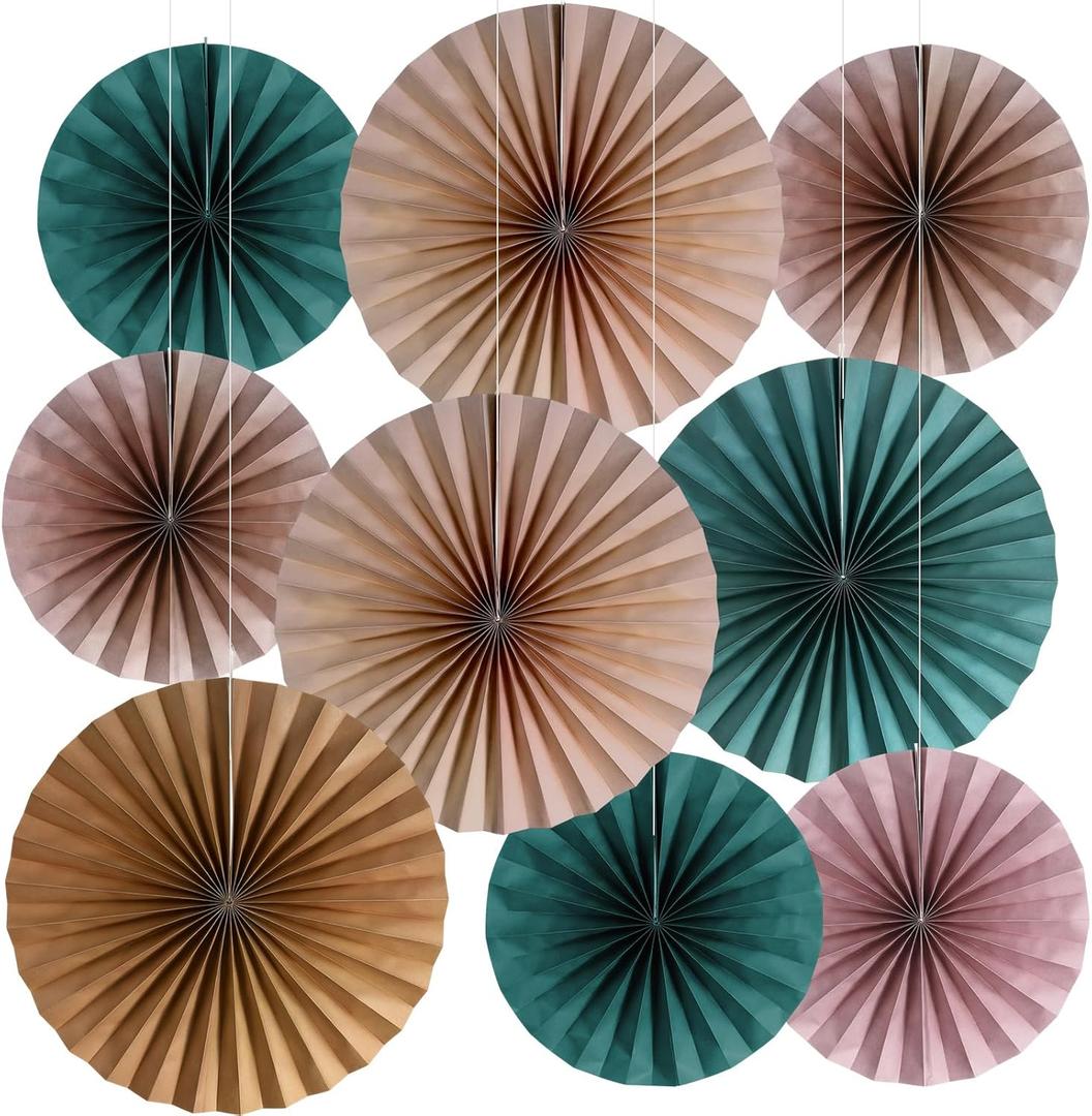 3 x Kosiz 18 Pcs Boho Classroom Hanging Decoration Boho Paper Fans Soft Colored Pom Poms Country School Hanging Fans Tissue Paper Flower for Room Classroom Birthday Party Supplies Decoration