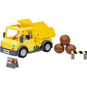 Bluey Dump Truck Toy Playset, Sturdy Working Toy Dump Truck with 2 Articulated Figures and 3 Huge Boulders, Construction Toys for Kids of Ages 3+