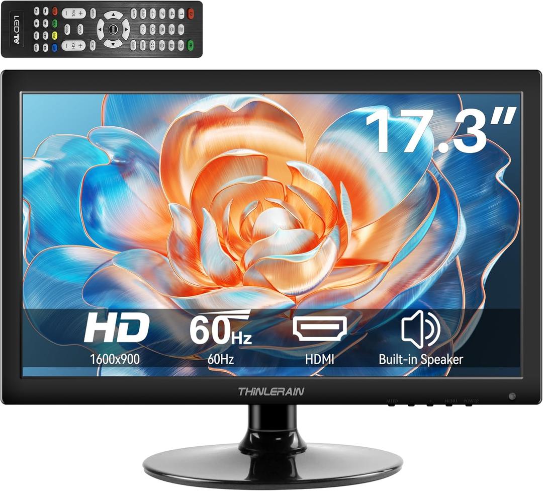 Thinlerian 17.3 Inch Computer Monitor, HD 1600x900 Display, HDMI VGA Monitor, Build-in Speakers, 60Hz, 5Ms, VESA Mountable, PC Monitor, Black