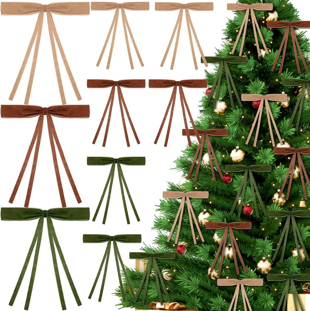 Kasyat 36 Pcs Velvet Bows for Christmas Tree Vintage Velvet Craft Bow Ornaments with Clips Holiday Xmas Gift Home Decor 6 x 9 Inch Width of 3/8 Inch for Garland Wrapping Candy Bags DIY(Multicolor)