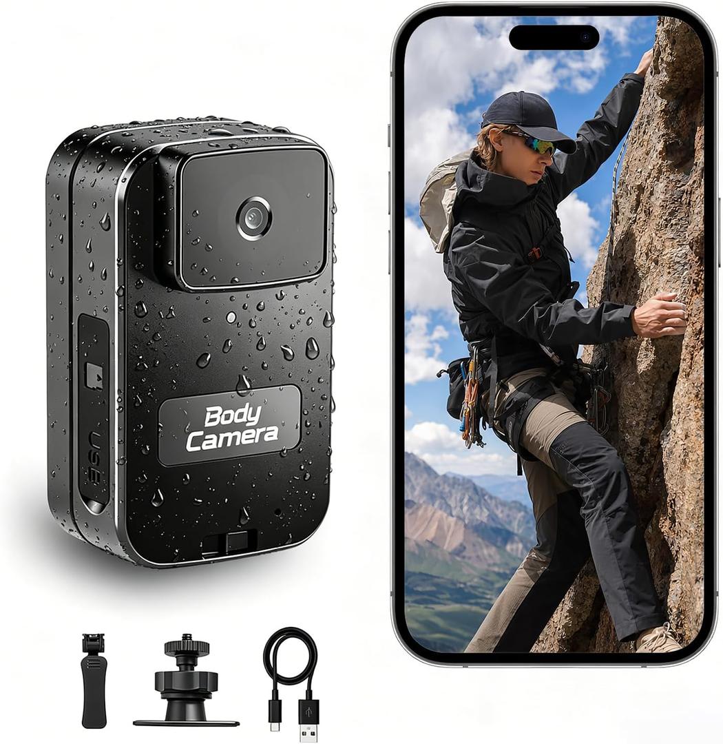 AEZ 1080P Body Camera, Waterproof Wearable POV Camera with WiFi APP Control, 480-Min Battery, Portable Body Cam with Back Clip & Base for Vlogging Travel Outdoor Sports Security Work (No SD Card)