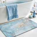 DEXI Bathroom Mat Ultra Thin, Non Slip Bath Rug for Shower Floor, Absorbent Quick Dry Marble Bathmats Low Profile, 17x32, Blue