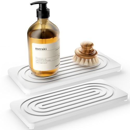 MAGKOTA Water Absorbing Stone Tray, Quick Drying Diatomite Bathroom Tray Countertop, Stone Drying Mat for Kitchen Counter, Soap Dish Dispenser Vanity Organizer, White-A-8.3" x 4"