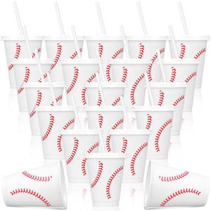 Domensi 20 Pieces Plastic Baseball Cups Reusable Cute Party Plastic Cups 16 oz Sports Party Gifts for Baseball Game Sport Theme Decoration Birthday Supplies