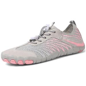 UBFEN Water Shoes for Men and Women Quick Dry Barefoot Hiking Swim Footwear, Grey Pink 7 Women/6 Men