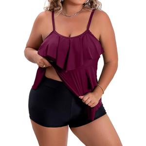 B2prity Women Plus Size Tankini Swimsuits Tummy Control Two Piece Bathing Suit Ruffled Flounce Swimwear with Shorts (22W)