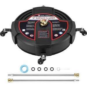 Tool Daily 18 Surface Cleaner for Pressure Washer with 4 Wheels, 2 Extension Wands, Power Washer Surface Cleaner for Driveway, Sidewalk, Concrete, Patio Cleaning, 3600 PSI