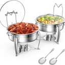 6 QT Chafing Dish Buffet Set with Serving Spoons, 2 Packs Stainless Steel Round Chafing Dishes with Glass Lid & Lid Holder, Food Warmers for Parties Buffet Weddings Catering Events