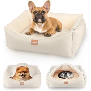 Calming Dog Bed for Medium Dogs,All-Season Leather,Non-Slip One-Key Detachable Washable Dog Bed for Small Dogs Cat Pet Beds with Sides and Cover (White, Medium)