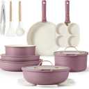 CAROTE 7 pcs Pots and Pans Set, Nonstick Cookware Set Detachable Handle, Induction Kitchen Cookware Sets Non Stick with Removable Handle, RV Cookware Set, Gold and Purple