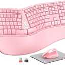 MEETION Wireless Ergonomic Keyboard and Mouse Combo, 2.4G Cordless Split Keyboard with Cushioned Palm Rest, Rechargeable Vertical Mouse, Natural Typing Full Size Keyboard, Windows/ Mac Pink
