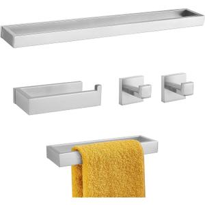TNOMS Brushed Nickel Towel Bar Set,5-Pieces Bathroom Hardware Accessories Set,Towel Racks Set for Bathroom 23.6 Inch Towel Bar Stainless Steel Wall-Mounted