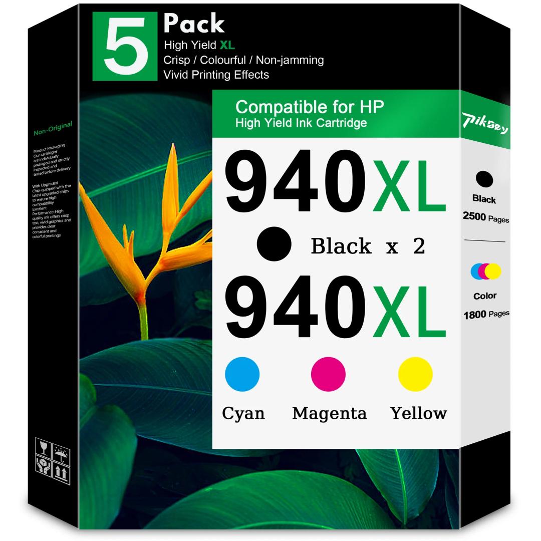 940 XL 940XL Ink Cartridges Combo Pack High-Yield Replacement for HP 940 940XL Ink Cartridge for OfficeJet Pro 8000 8500 8500A Plus A909a A809a A910a Printer Ink 5-Pack (2 Black, Cyan Magenta Yellow)