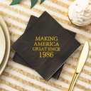 Crisky 40th Birthday Disposable Napkins Black and Gold Dessert Beverage Cocktail Cake Napkins 40th Birthday Decoration Party Supplies for Man, Vintage 1986, 50 Pack 4.9"x4.9" Folded