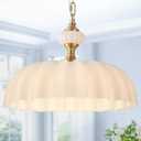 Vintage Floral Glass Chandelier - 15.7" Adjustable Pendant Light Fixture White Flower Pendant Light for Kitchen Island, Dining Room, Bedroom, Modern Farmhouse Decor