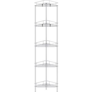 5 Tier Floor Standing Corner Shower Caddy Organizer Shelf with Hooks, Bathroom Shelves Stand Rack, Silver