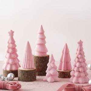 Bucherry 5 Pcs Christmas Ceramics Velvet Trees Set Christmas Table Decorations 3 Sizes Velvet Xmas Tree for Winter Holiday Table Centerpiece Decorations Mantel Decor Xmas Gifts(Pink)