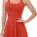 JAFINSY Womens Workout Tennis Dress with Built in Shorts and Bra Athletic Golf Activewear for Exercise (Red), Large
