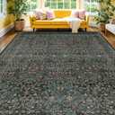 Vintage Dark Green Living Room Rug, 8x10 Washable Area Rugs for Dining Room Under Kitchen Table, Bedroom, Oriental Low Pile Stain Resistant Non-Slip Large Carpet (8x10 Dark Green)