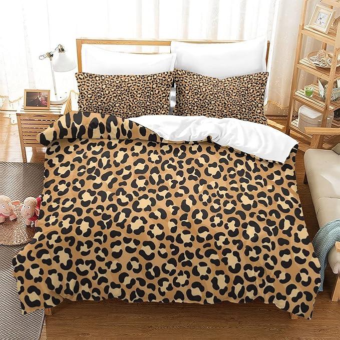 Leopard Comforter Set Animal Print Cheetah Bedding 3 Piece Golden Comfortable Comforter, Pillow 20x29, Cover 90x86