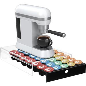 Acrylic Storage Drawer for Espresso Clear Coffee Capsule Organizer Coffee Pod Holder drawer organizer for Coffee Capsule Sliding Organizer for Office or Kitchen Countertop, 35 Pods