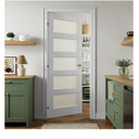 SMARTSTANDARD 5-Panel Frosted Glass Interior Door Slab, Slab Door for Pantry Pocket Laundry Bathroom French, Solid Core Pre-Assembled Panel Without Hardware, White