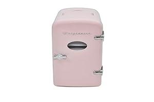 Frigidaire Pink Mini Personal Fridge Cooler, 1 Gal Capacity fits Six Cans, Includes Plugs for Home Outlet & DC Charger - 9.84" D x 7.09" W x 10.35" H