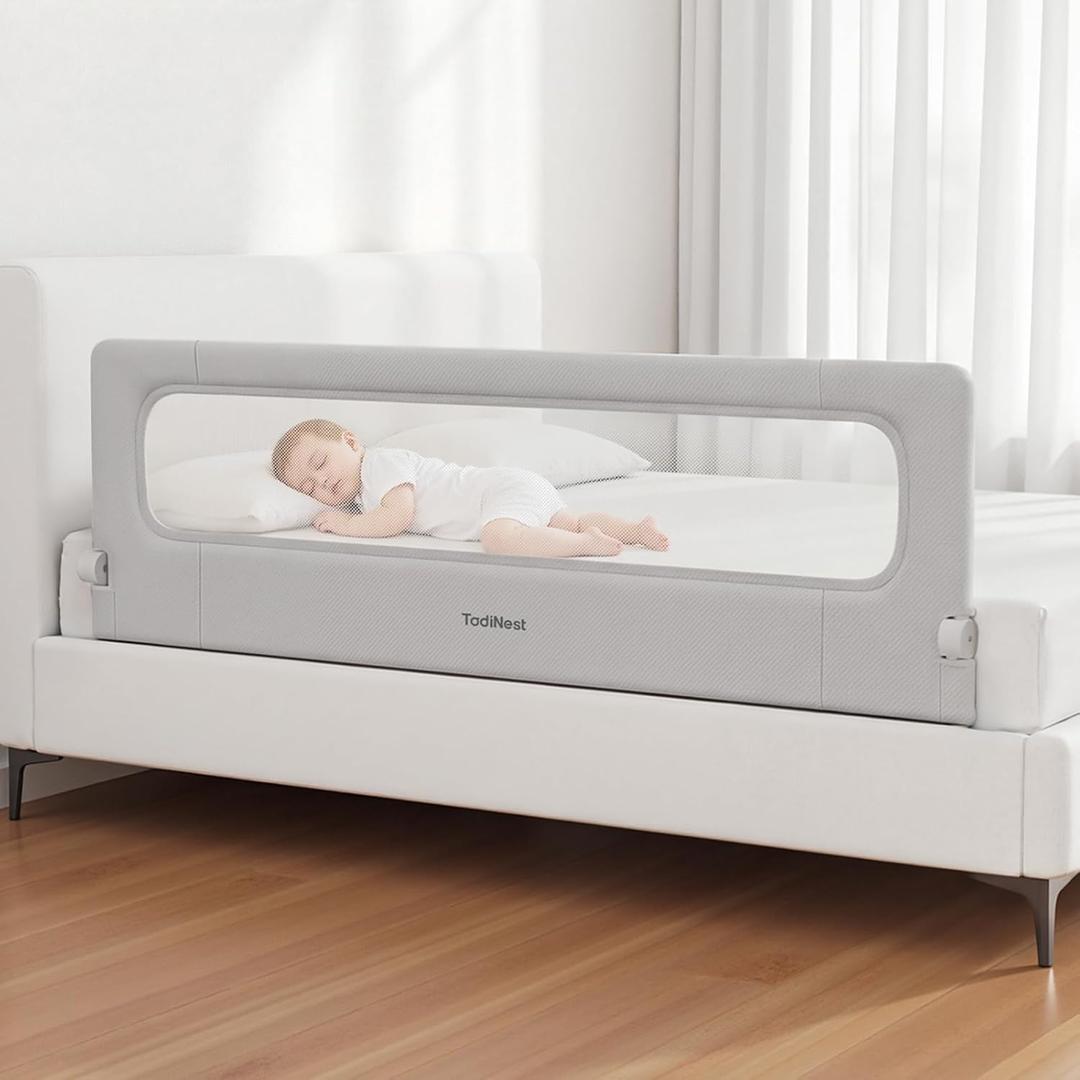 Folding Bed Rail for Toddlers, Baby Bed Rail Guard with Reinforced Anchor Safety System, Toddler Bed Rails for King Size Beds, Twin, Full, Queen (Grey, 71"x21.6")
