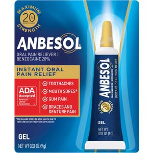 Anbesol Gel Maximum Strength - Instant Oral Pain Relief for Toothaches, Canker Sores, Sore Gums, Denture Pain - 0.33 oz