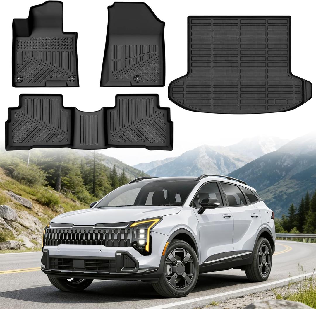 Floor Mats for Kia Sportage Hybrid 2023-2025 (for HEV,Not for PHEV or Fuel) | Custom Fit Heavy Duty TPE All Weather Protection, Waterproof Non-Slip Black (Two-Row Floor Mats & Cargo Liner)