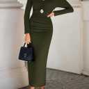 Lazysmile Bodycon Maxi Dresses for Women Long Sleeve Cocktail Dress (Green, M)