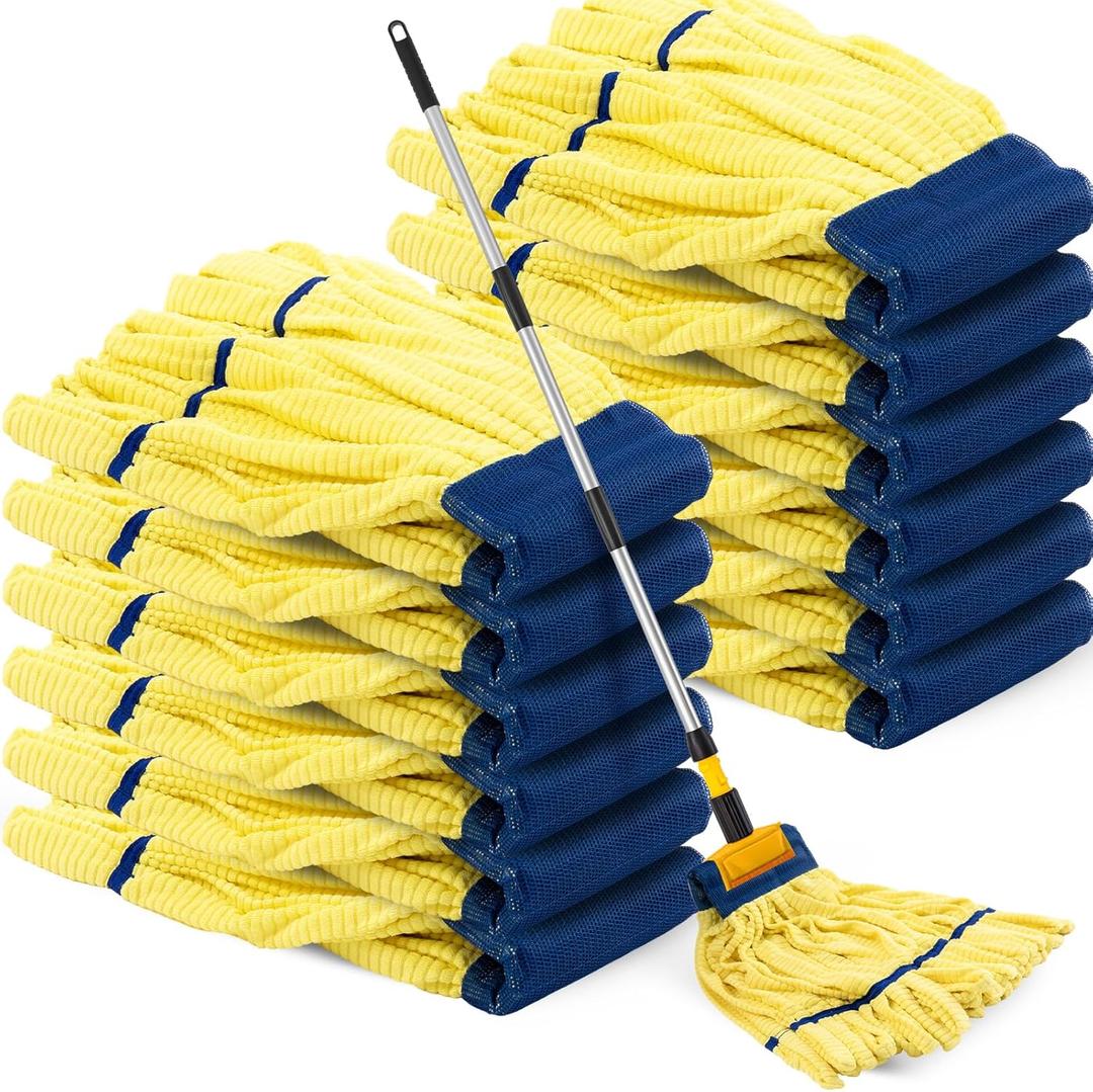 Hushee 6 Pack Large Microfiber Tube Mop Heads 18 oz Heavy Duty Commercial Industrial Wet Mop Head Refill Reusable Machine Washable Looped End Mopheads for Hardwood, Tile, Laminate Floors (Yellow)