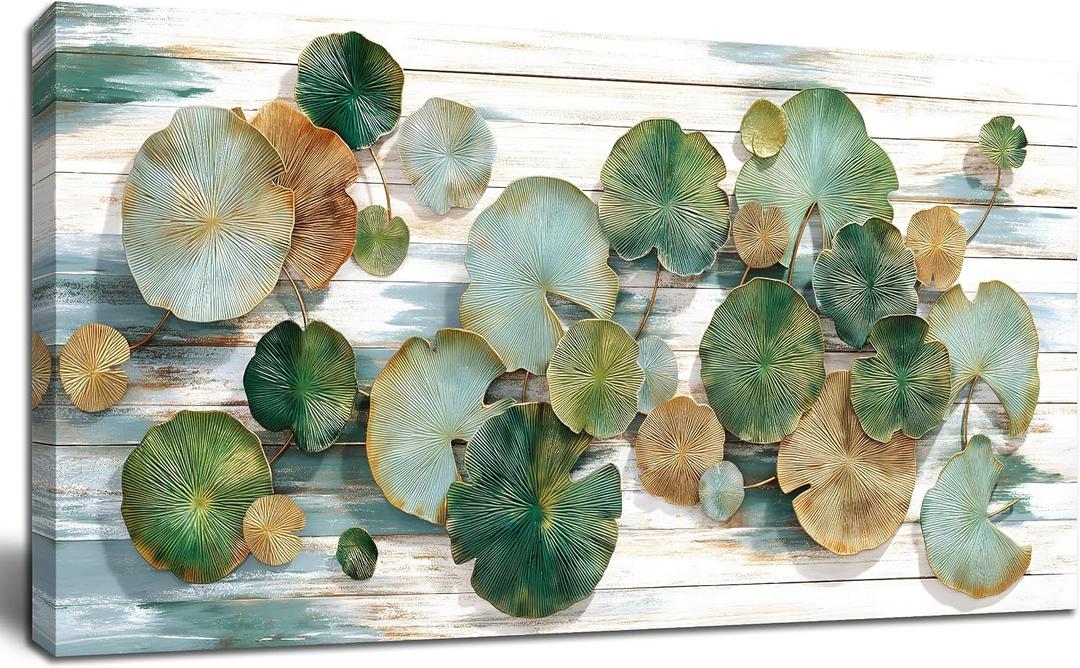 Tarfupth Large Green Botanical Wall Art for Living Room Leaf Nature Artwork Modern Teal Plant Wall Decor for Bedroom Office Canvas Prints 20"x40" Ready to Hang