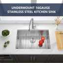 Kitchen Sink 27x18 Inch Undermount Kitchen Sinks Stainless Steel Sink 16 Gauge Single Bowl Sinks with Accessories