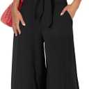 PRETTYGARDEN Women's Summer 2 Piece Outfits 2026 Cap Sleeve V Neck Belted Crop Tops Wide Leg Pant Sets Casual Tracksuit (Black, L)