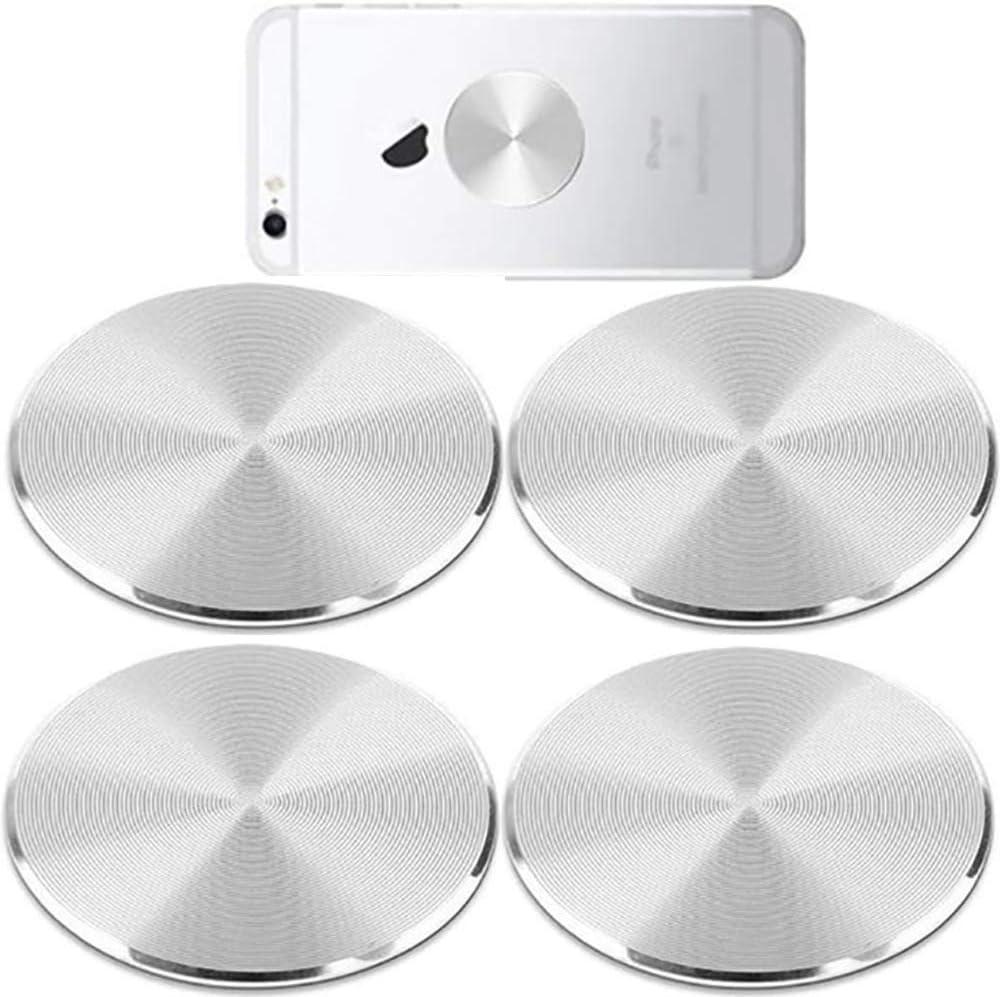 SALEX Phone Metal Plates 4 Pack for Magnetic Car Mount. Kit of 4 Clear Silver Round 3M Adhesive Discs Without Holes for Case Back. Strong Circular Cell Phone Magnet Holder Replacement Stickers Set