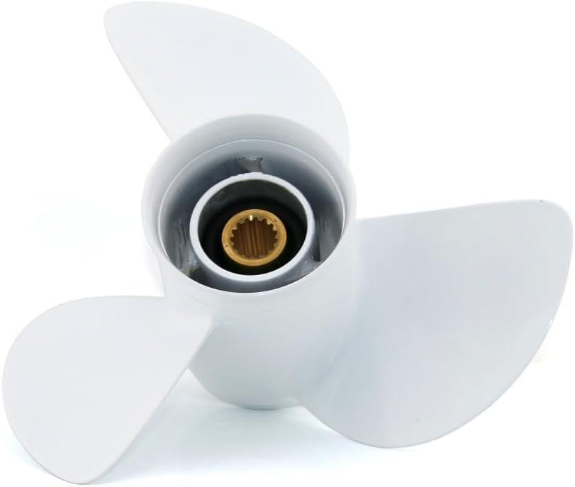 Outboard Propeller 13x19p 13 1/4x17p 13 1/2x15p 13 1/2x14p, 15 Spline Tooth Compatible with Yamaha T50 T60 F70 F75 F80 85 F90 F100 F115 130 HP Models, 3 Blades, RH, White, 13.25"x17" 13.5"x15" Prop