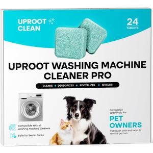 Uproot Clean Washing Machine Cleaner Tablets - 24 Pack for a 12 Month Supply. Formulated for Pet Owners. Compatible with HE, Top & Front Load. Easily Removes Residue, Grime, and Odors. Septic Safe.