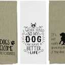Funny Dog Lover Kitchen Towels  Set of 5 Cotton Flour Sack Dish Towels  Cute Puppy Designs  16 x 28 Gift for Women or Men