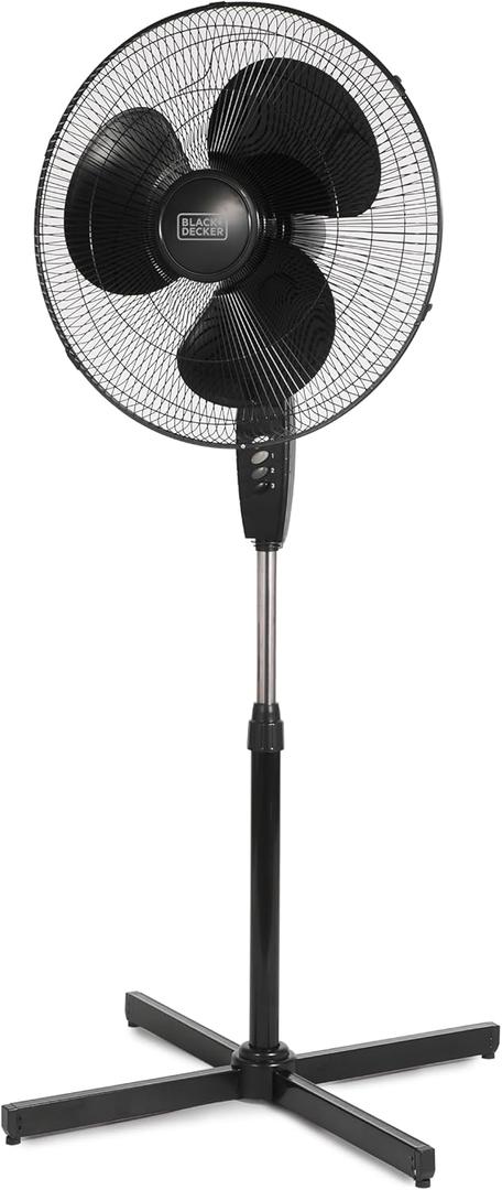BLACK+DECKER 18-Inch Pedestal Fan, BFP18SXB, Oscillating Fan for Home and Office, Standing Fan with 3 Speed Settings, Height Adjustable with Adjustable Head Tilt, Black
