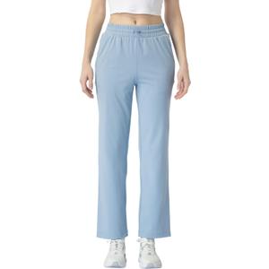 Women's Moisture-Wicking Crop Flare Pants - Shockcord Waist, Compressive Fabric & Side Pockets | Yoga,Fitness,Daily Use (Blue, M)